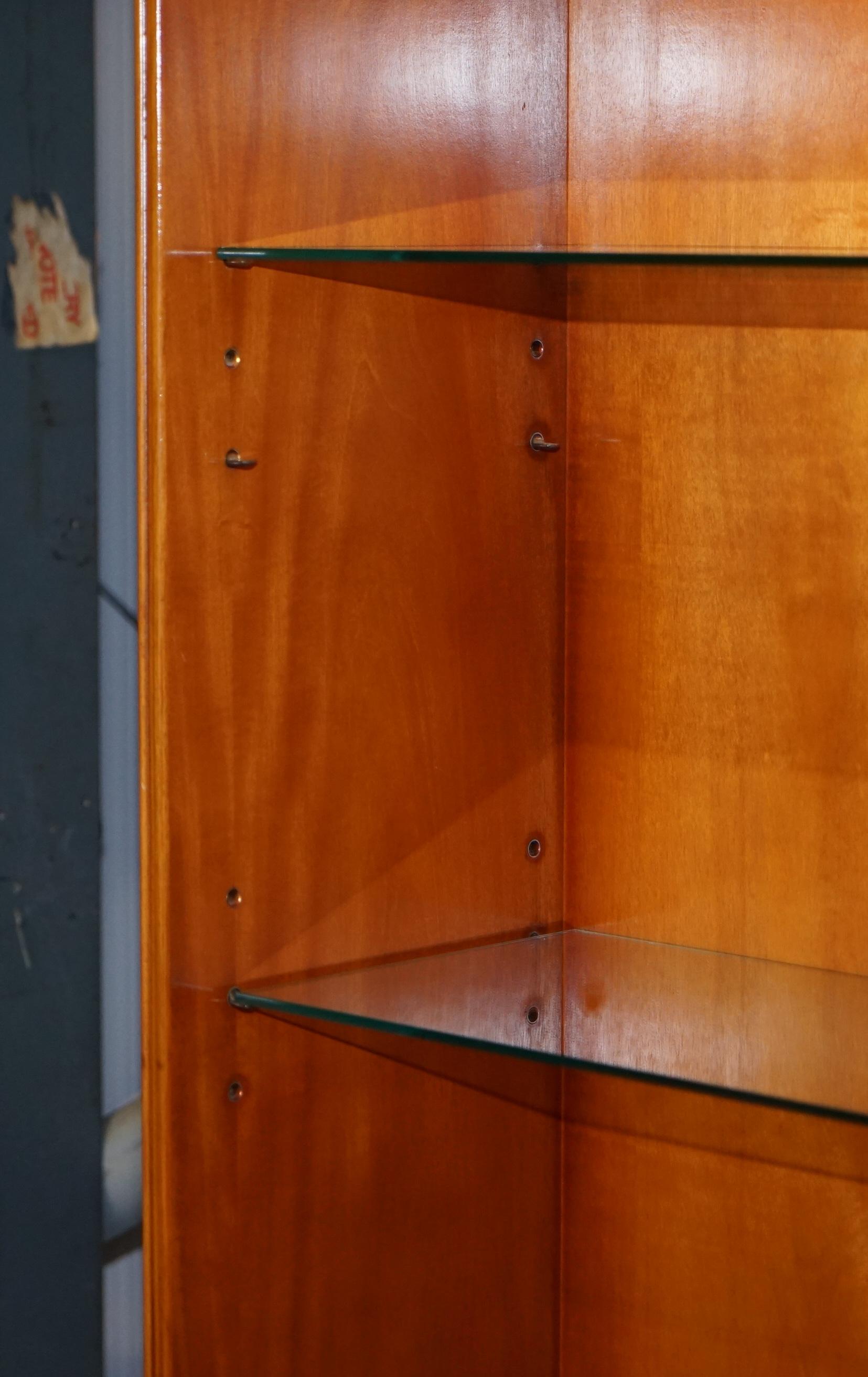Glass Triple Bank Bradley Furniture Burr Yew Wood Library Display Bookcase with Lights