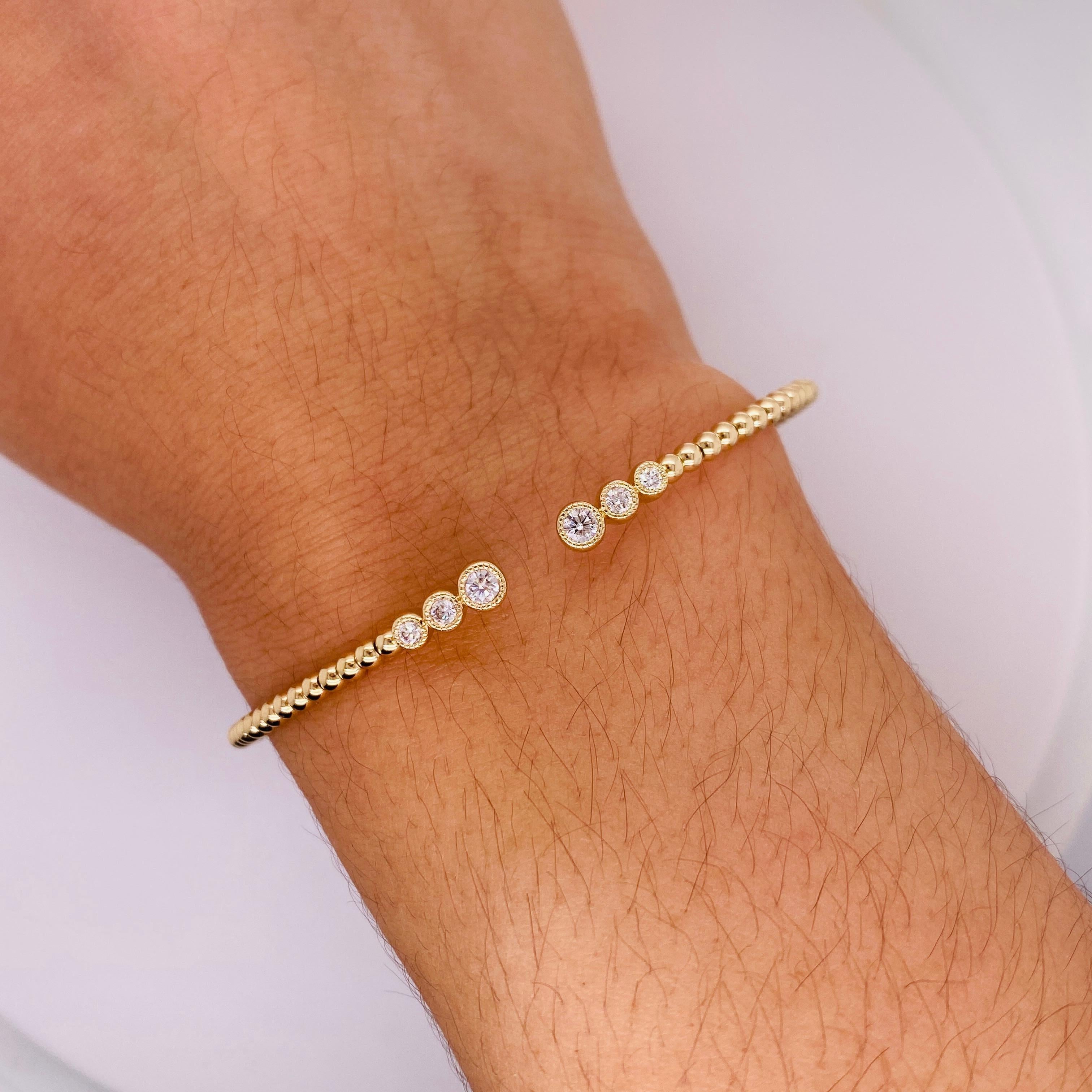 Contemporary Triple Bezel Diamond Flex Bangle Bracelet 14K Gold Stack Negative Space BG4120 For Sale