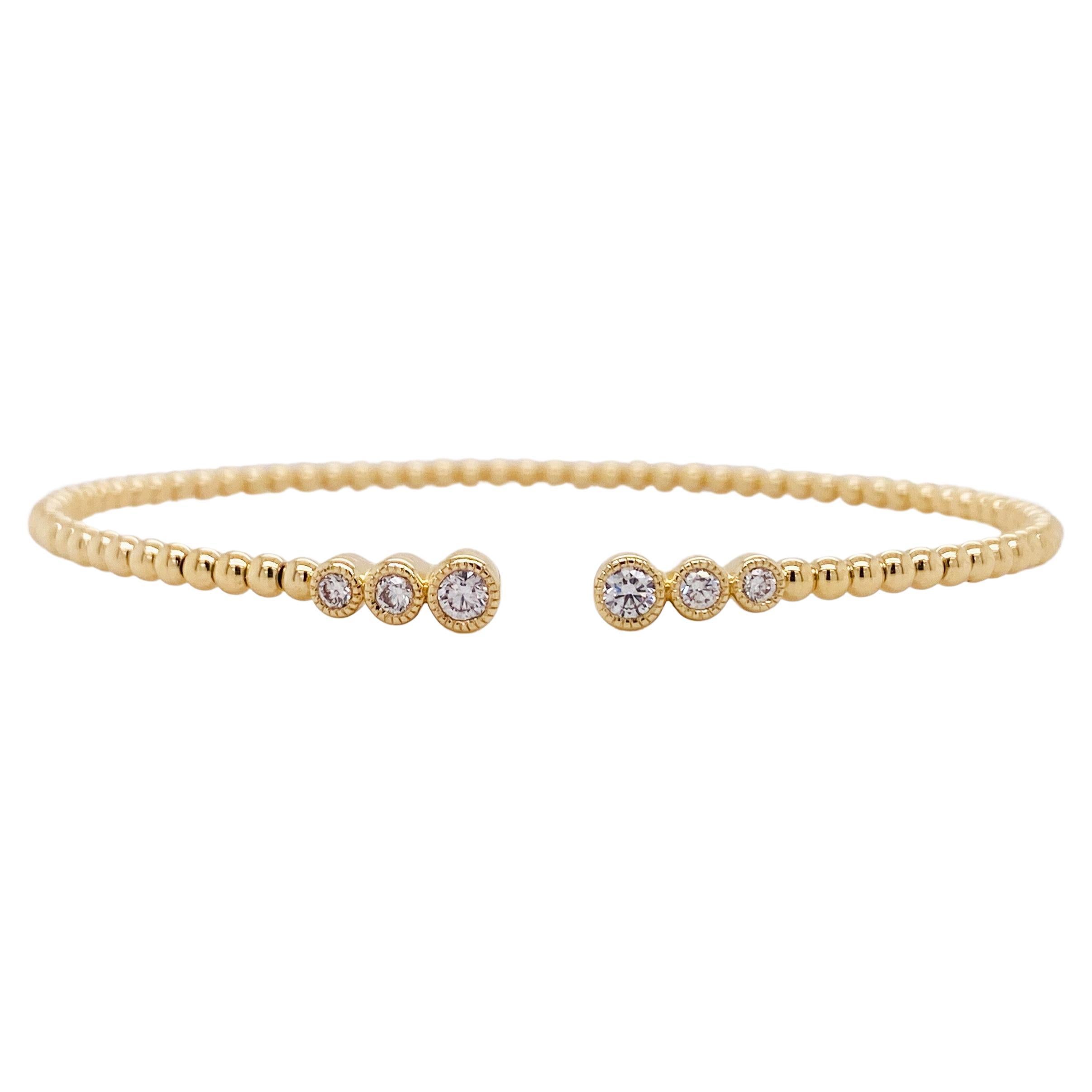 Triple Bezel Diamond Flex Bangle Bracelet 14K Gold Stack Negative Space BG4120