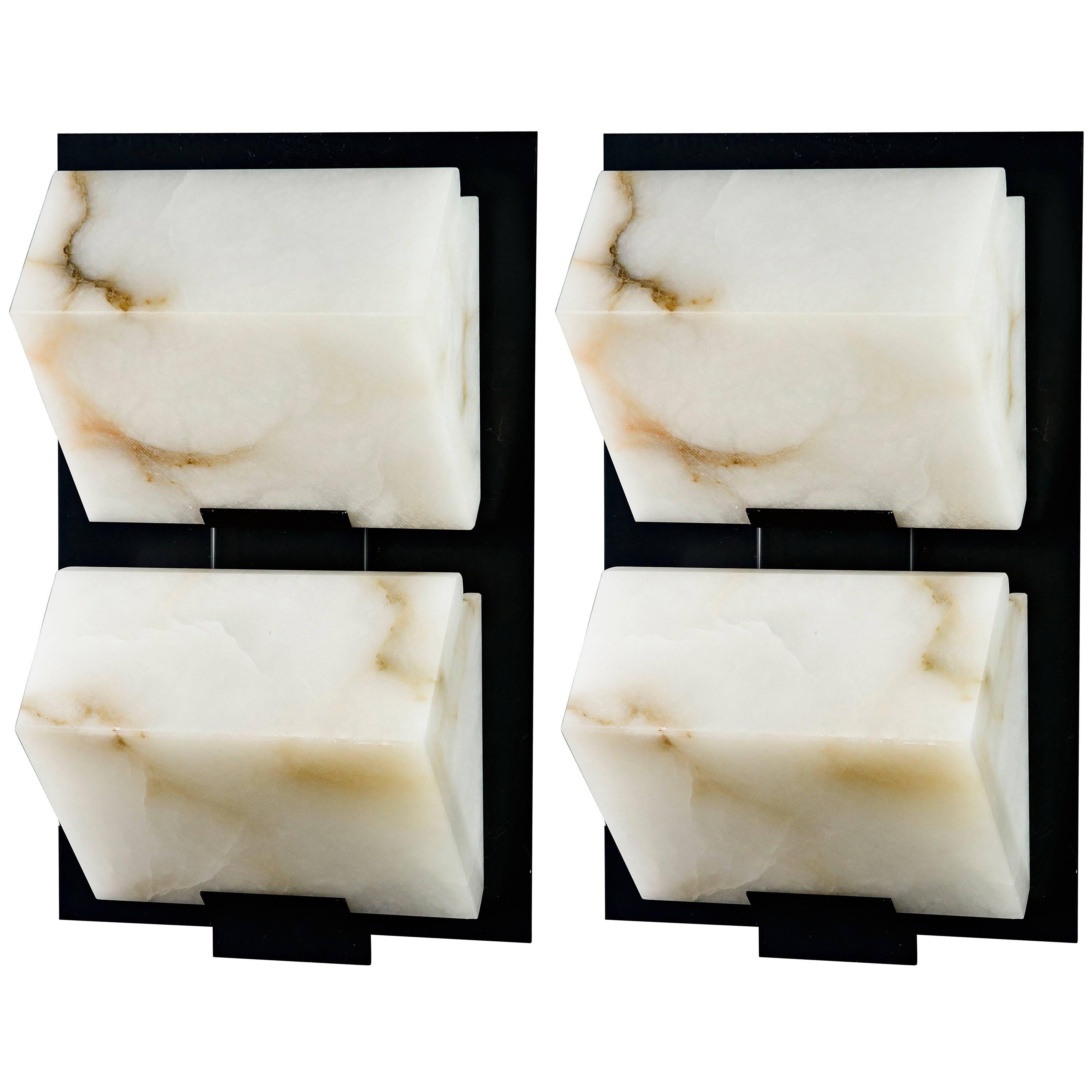 'Triple Block' Model #185 Alabaster Sconce in the Manner of Pierre Chareau For Sale 3