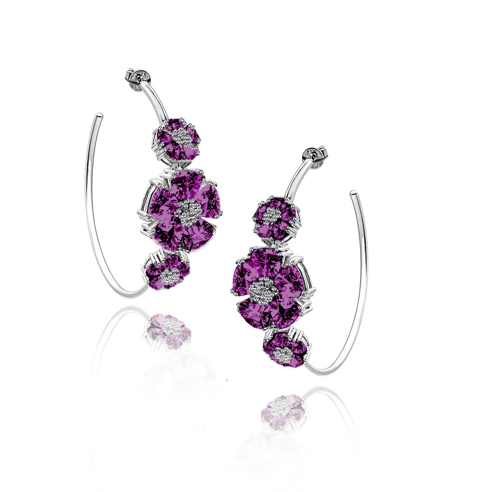 Women's Triple Blossom Mixed Gemstone Hoops For Sale