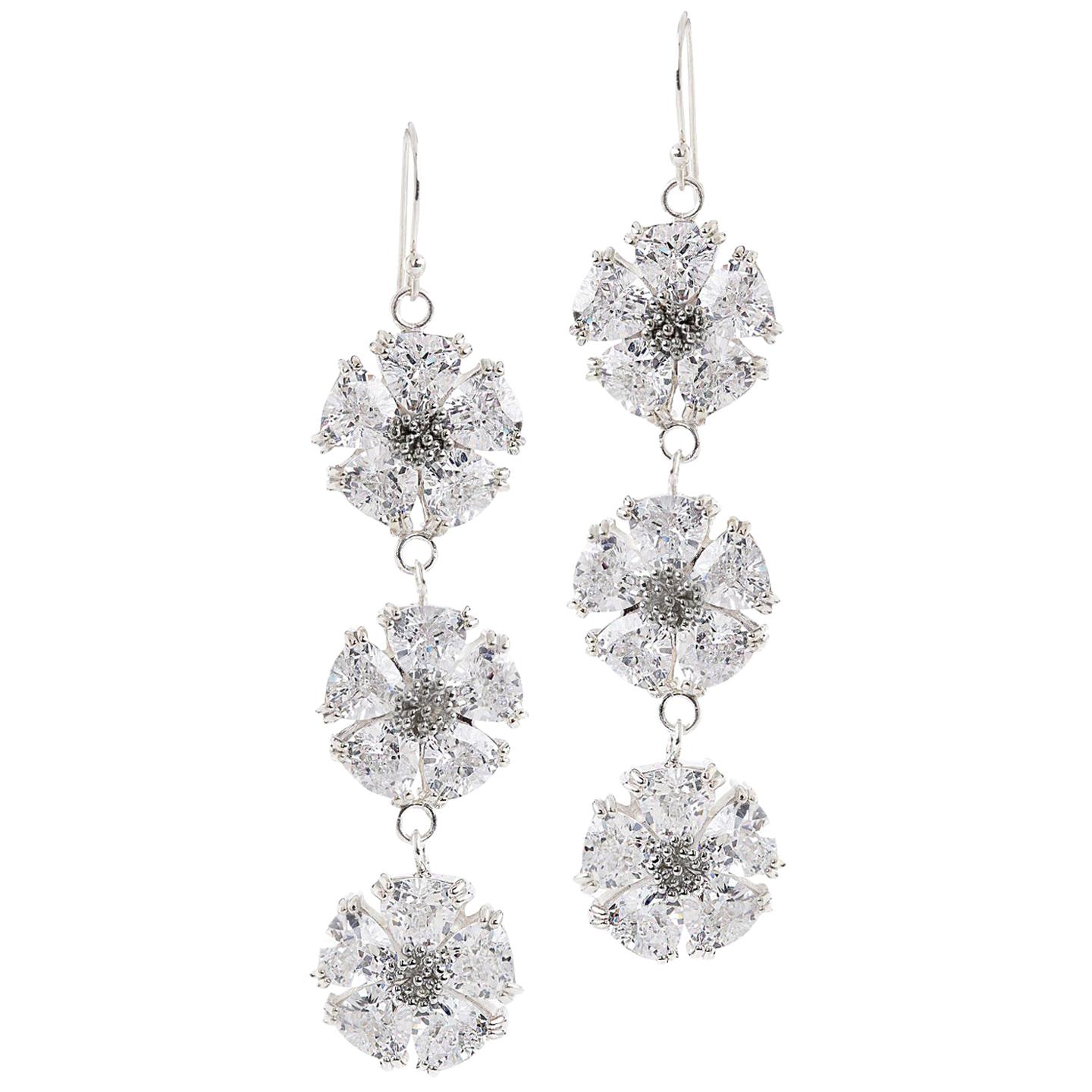 Triple Blossom Stone Bling Earrings For Sale at 1stDibs