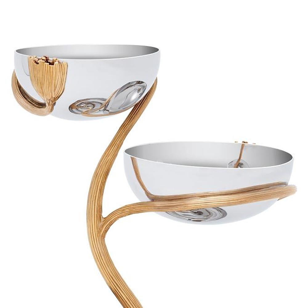 Hand-Crafted Triple Bowl Serving Bowl with 24-Karat Gold-Plated