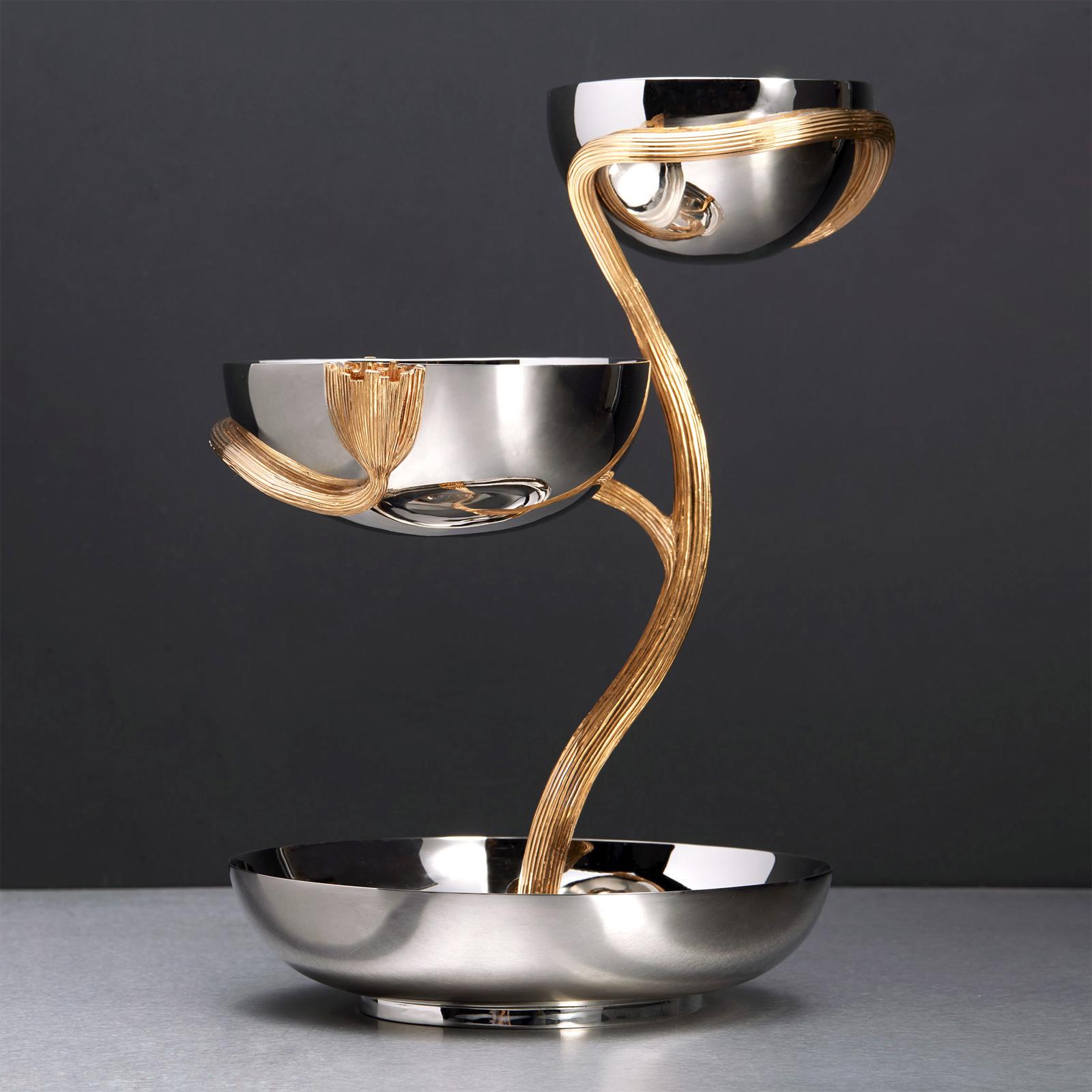 Contemporary Triple Bowl Serving Bowl with 24-Karat Gold-Plated
