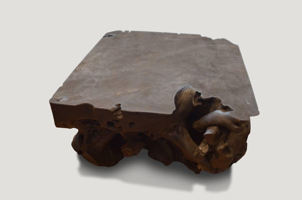 Contemporary Triple Burnt Teak Wood Coffee Table For Sale