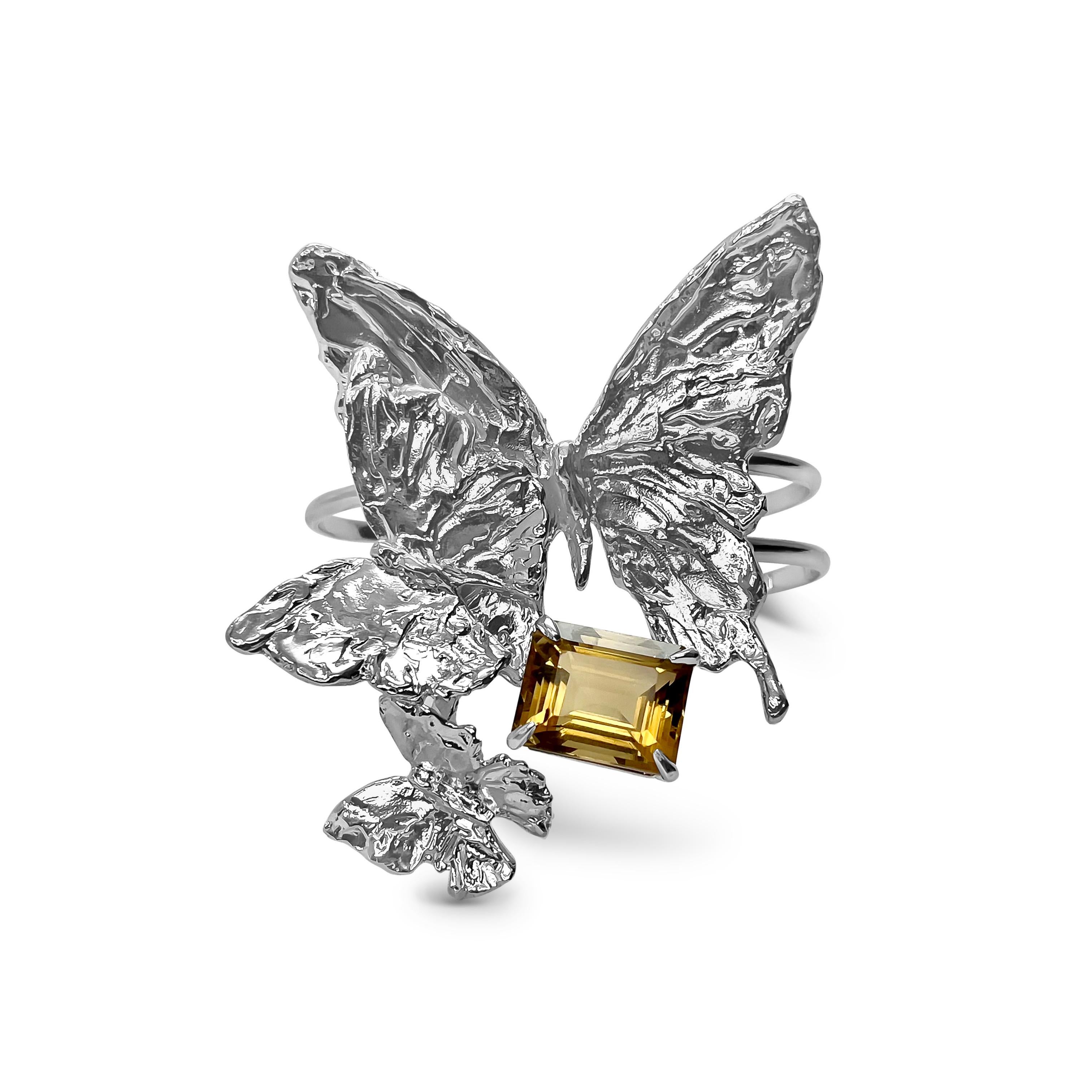 Contemporary Triple Butterfly Cuff in Citrine For Sale