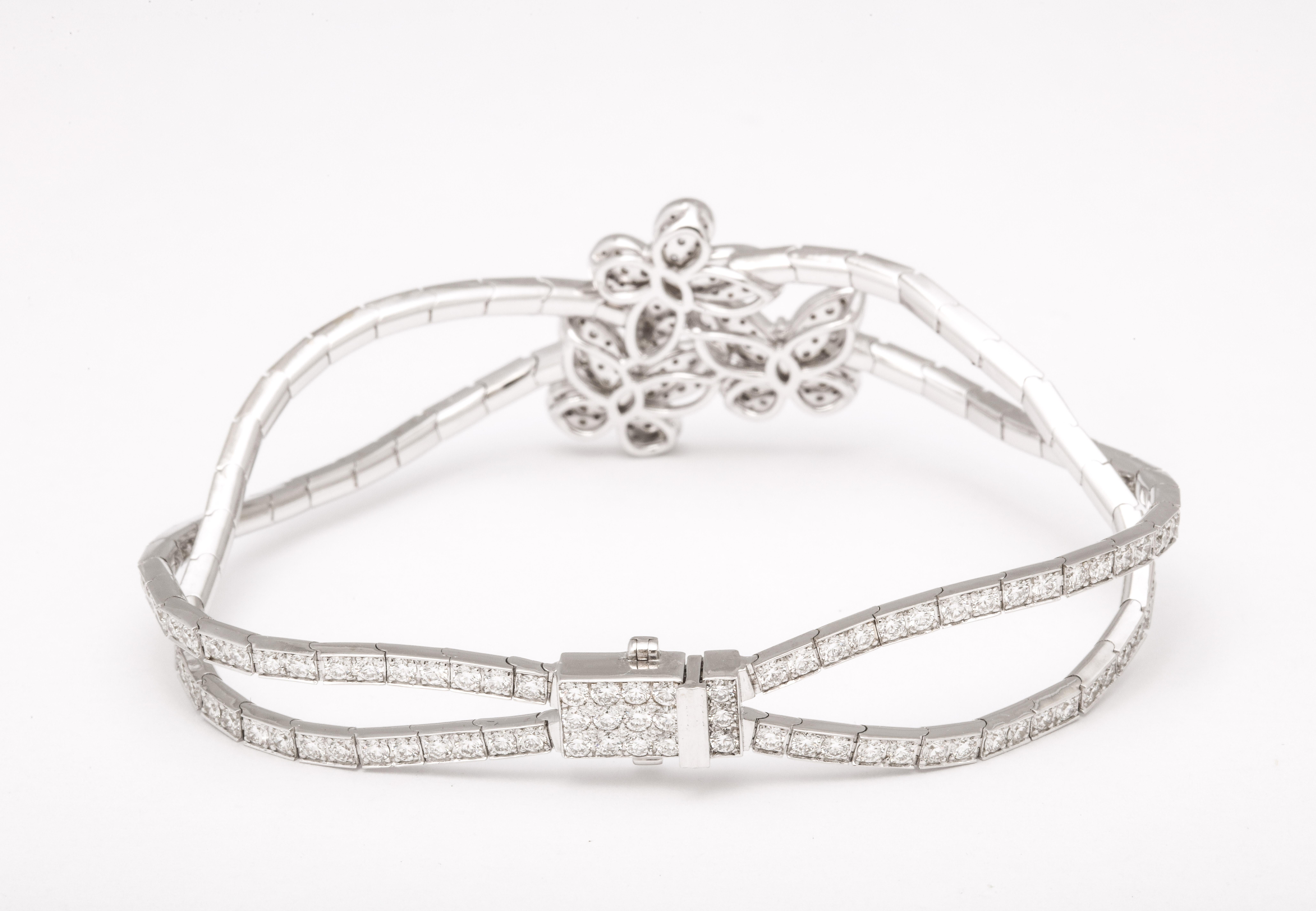 Round Cut Triple Butterfly Diamond Bracelet For Sale