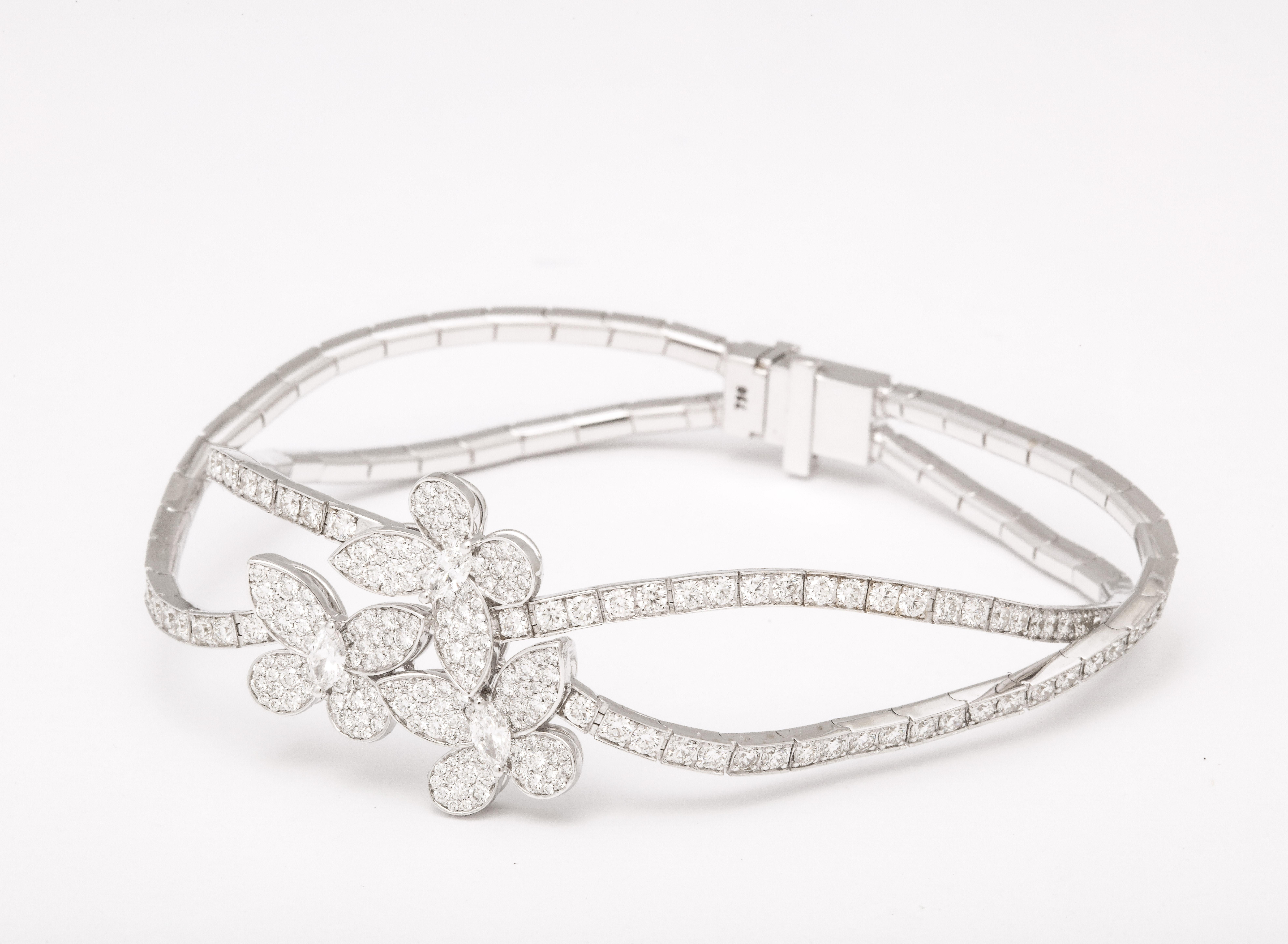 Women's Triple Butterfly Diamond Bracelet For Sale
