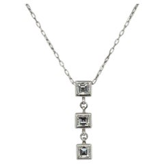 Triple Carre Baguette Diamond Drop Platinum Pendant Necklace