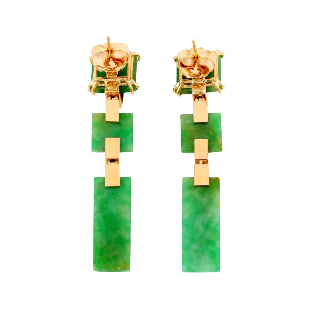 Contemporary Triple Chinese Green Jade and Diamond 18 Karat Earrings by John Landrum Bryant For Sale