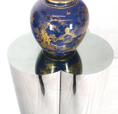 Triple Chrome Cylinder Base Glass Top Round Center Dining Conference Table