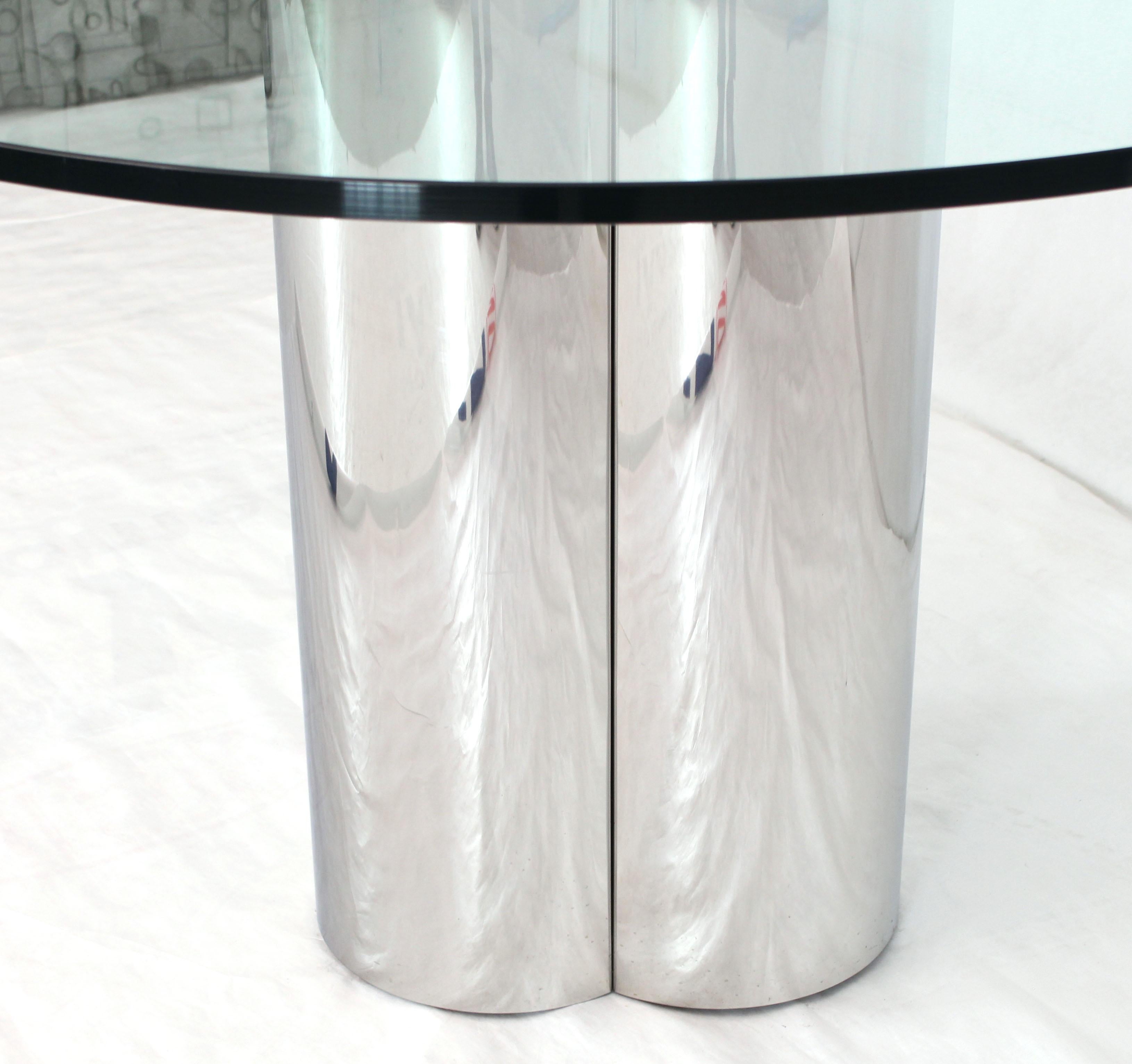 Polished Triple Chrome Cylinder Base Glass Top Round Center Dining Conference Table