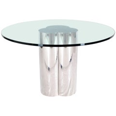 Triple Chrome Cylinder Base Glass Top Round Center Dining Conference Table