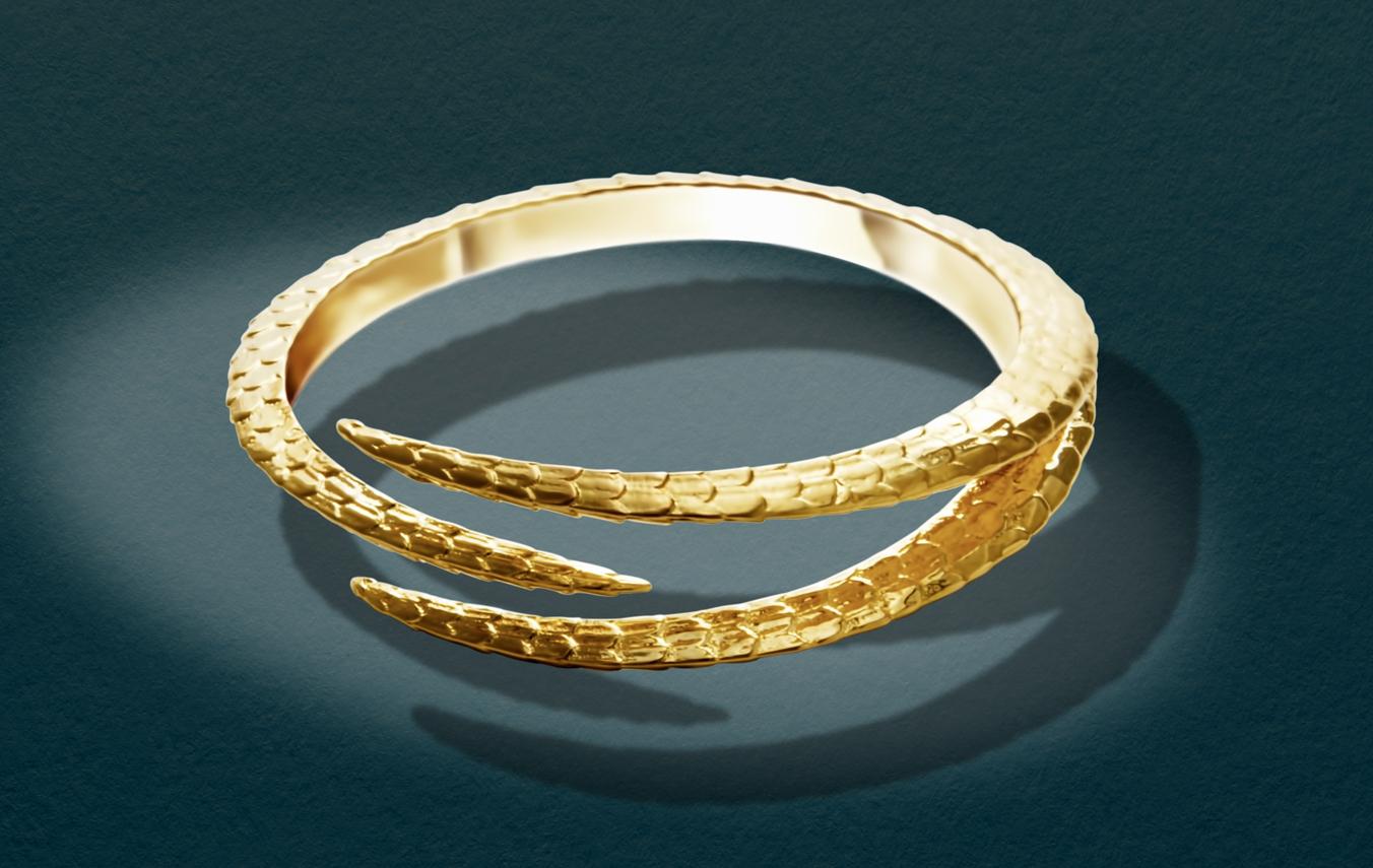 Modern Triple Claw Bangle / 14k Yellow Gold Plated For Sale