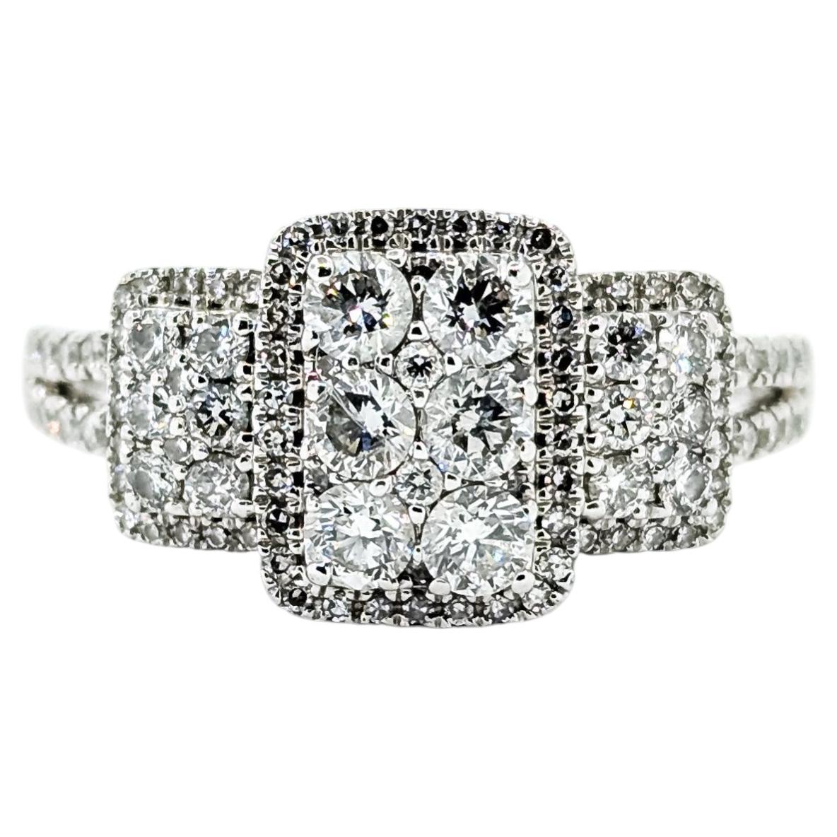 Triple Cluster Diamond Ring in 14k White Gold For Sale