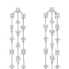 9.15 Carats Total Triple Column Fancy Cut Diamonds Drop Chandelier Earrings