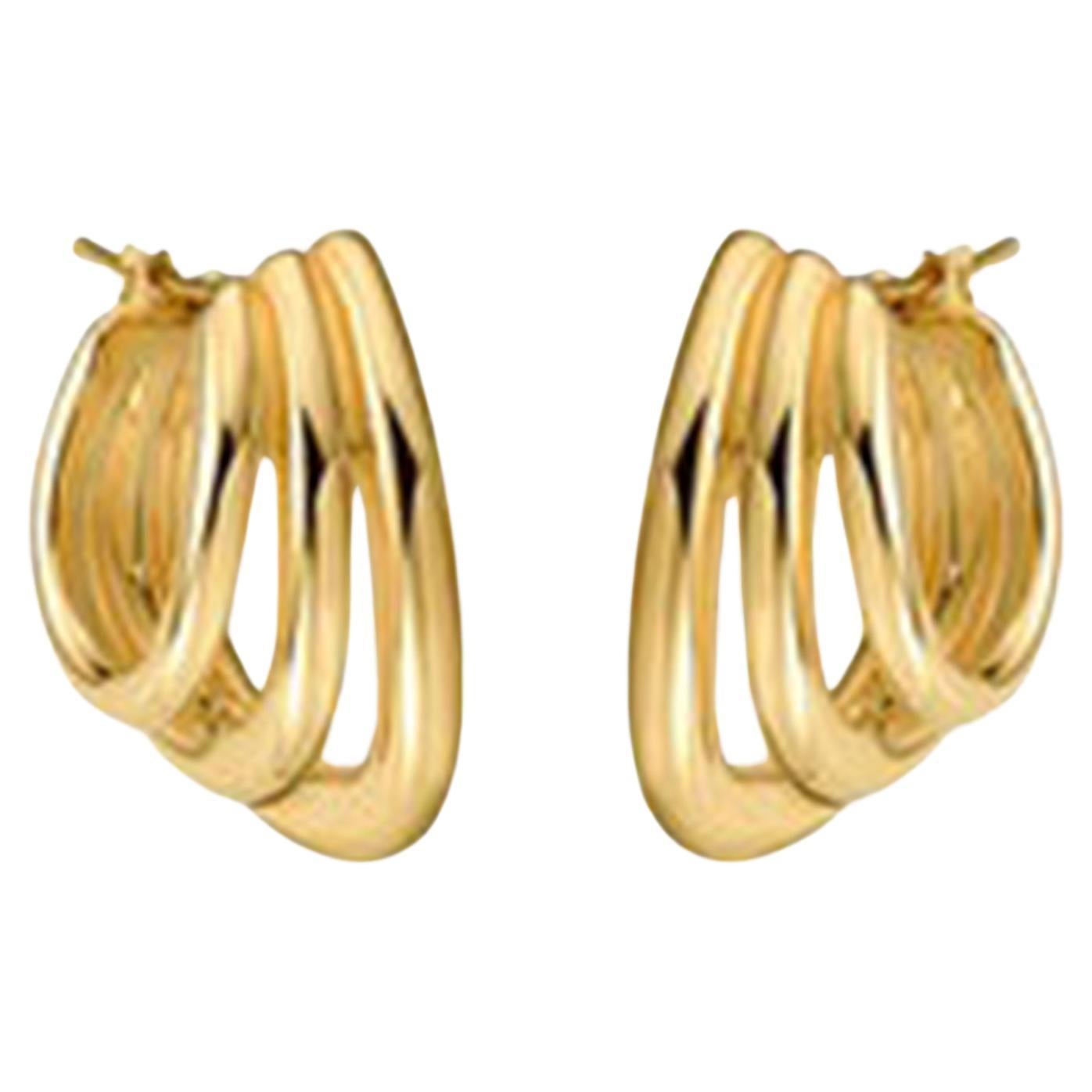 Triple Curve 14K (or 18k upon request) Yellow Gold Bold Hoops Earrings For Sale