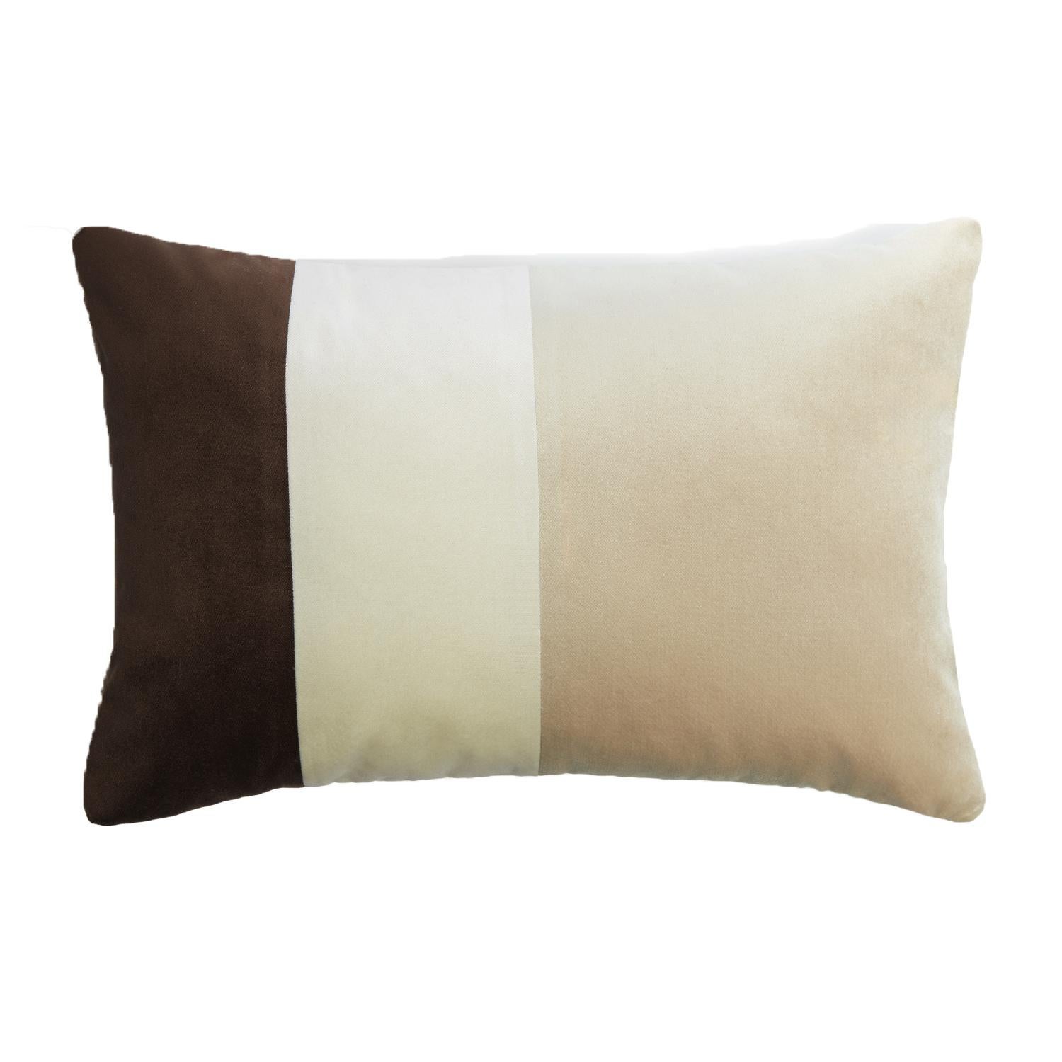 Modern Triple Cushion Velvet Brown Light Blue For Sale