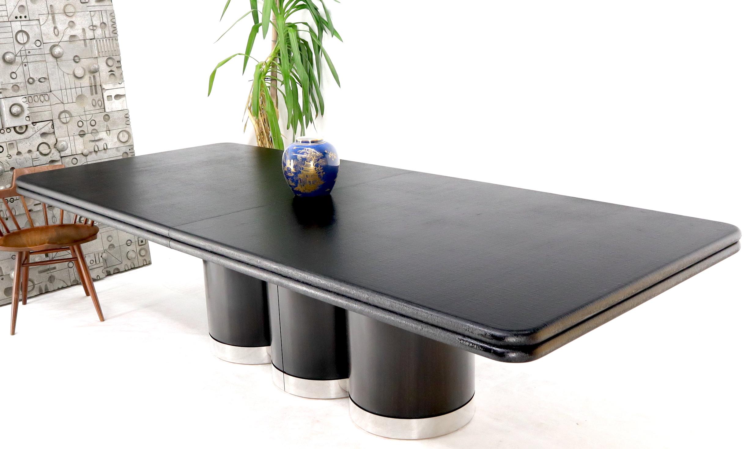 Triple Cylinder Base Lacquered Cloth Wrapped Extra Long Dining Conference Table For Sale 3