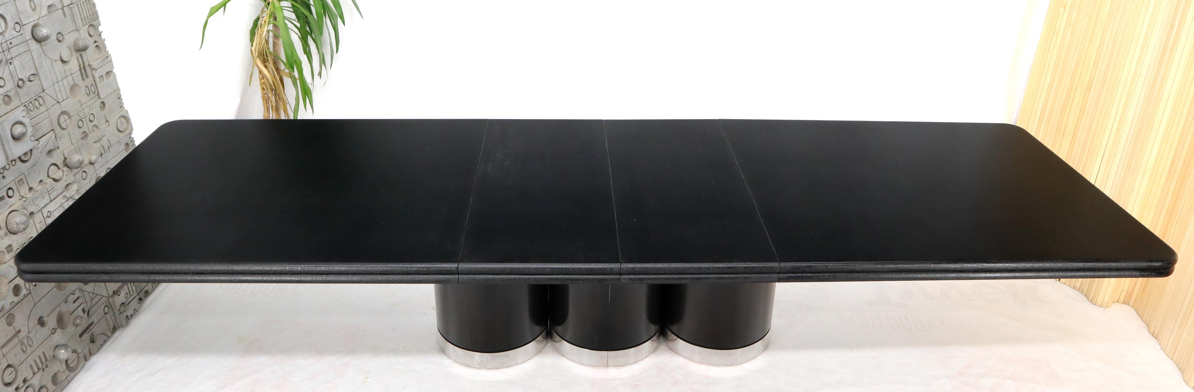 Triple Cylinder Base Lacquered Cloth Wrapped Extra Long Dining Conference Table For Sale 4