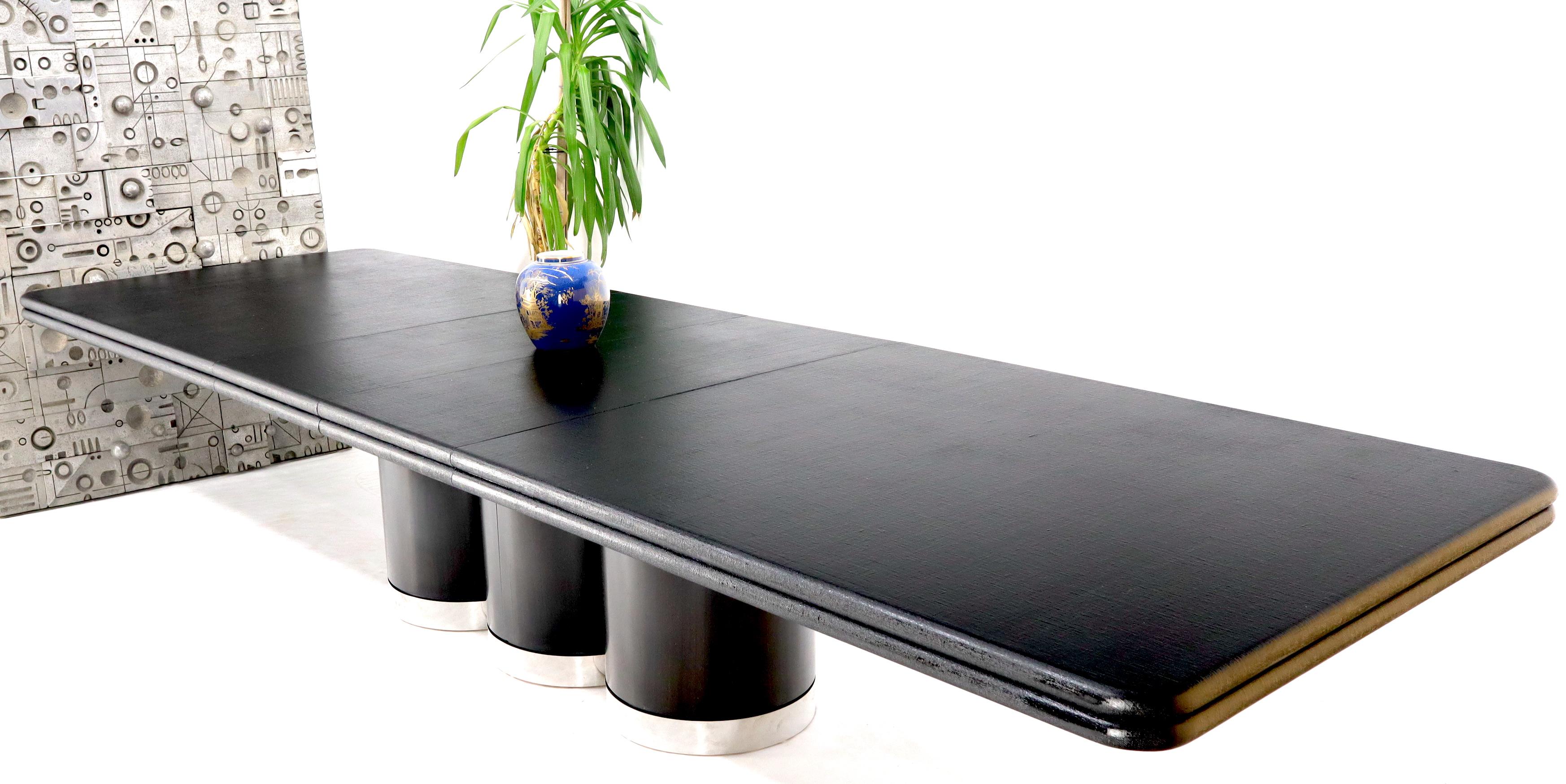 Triple Cylinder Base Lacquered Cloth Wrapped Extra Long Dining Conference Table For Sale 7