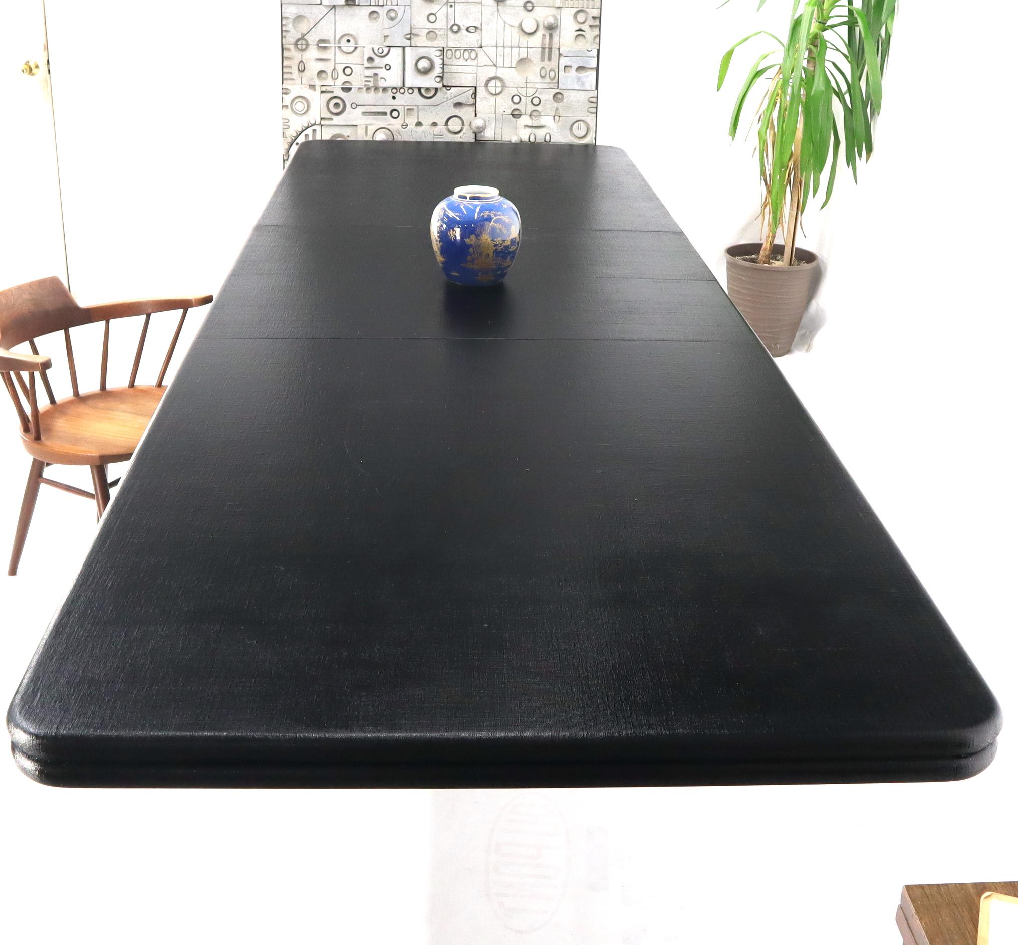 Mid-Century Modern Triple Cylinder Base Lacquered Cloth Wrapped Extra Long Dining Conference Table For Sale