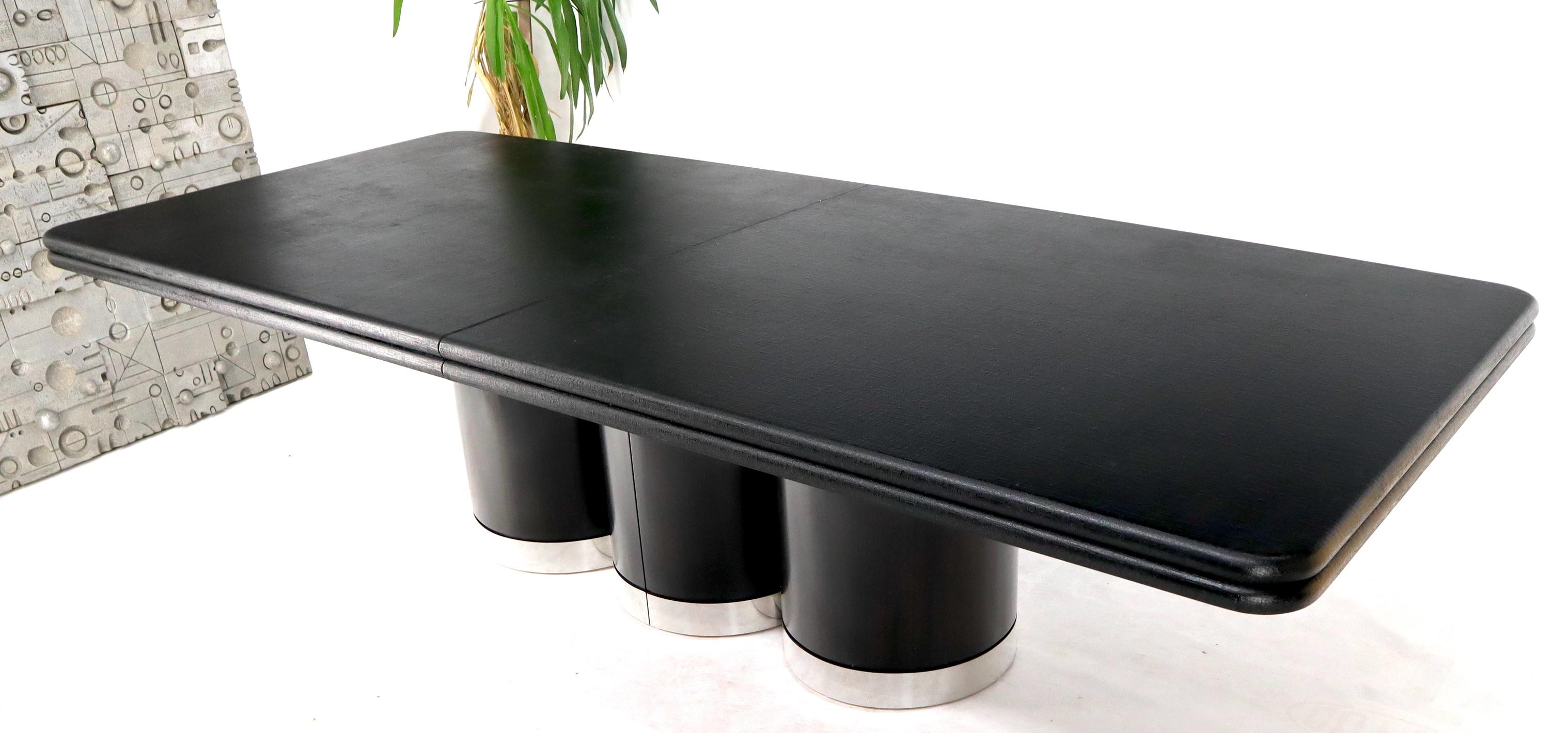 American Triple Cylinder Base Lacquered Cloth Wrapped Extra Long Dining Conference Table For Sale