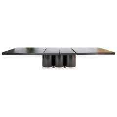 Triple Cylinder Base Lacquered Cloth Wrapped Extra Long Dining Table