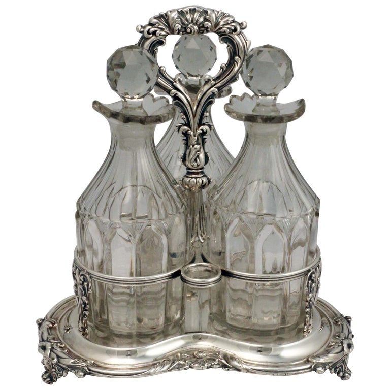 Victorian Set of Three Decanters on Fitted Stand at 1stDibs