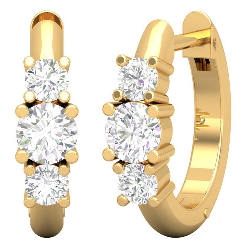 Boucles d'oreilles créoles huggies à trois diamants en or 14 carats