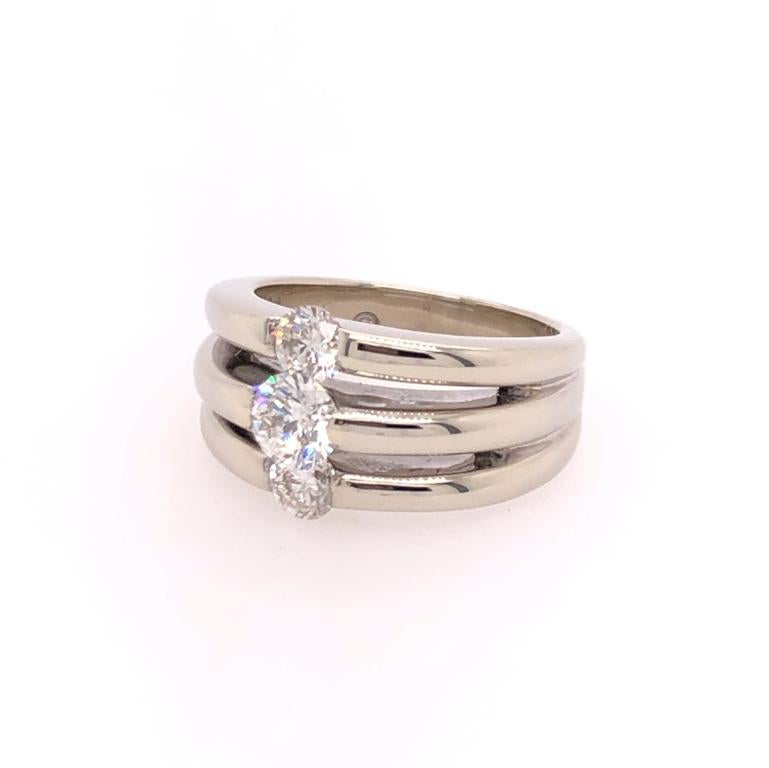 Round Cut Triple Diamond and Triple Band Ring