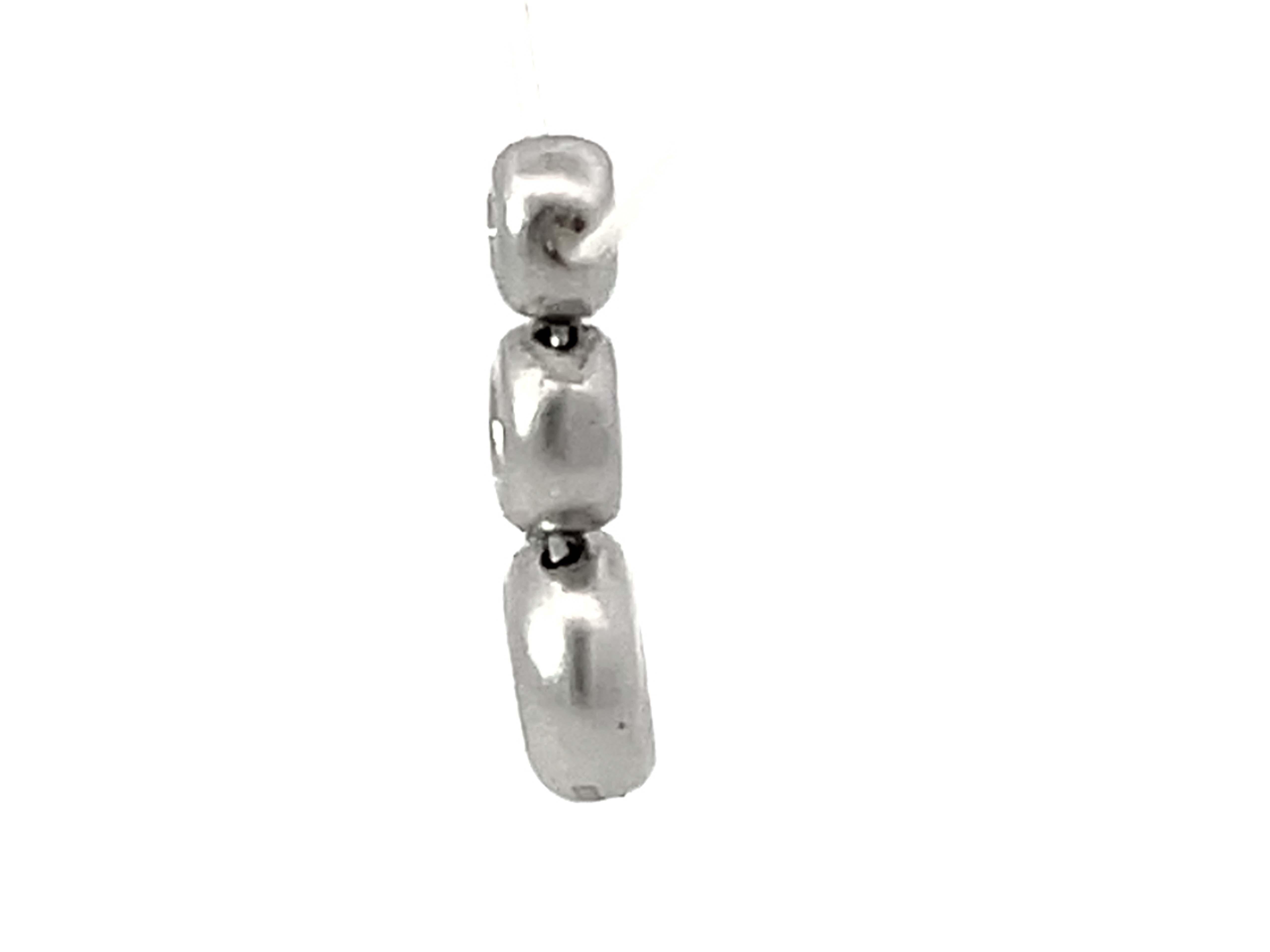 Women's Triple Diamond Bead Drop Necklace Solid 14k White Gold For Sale
