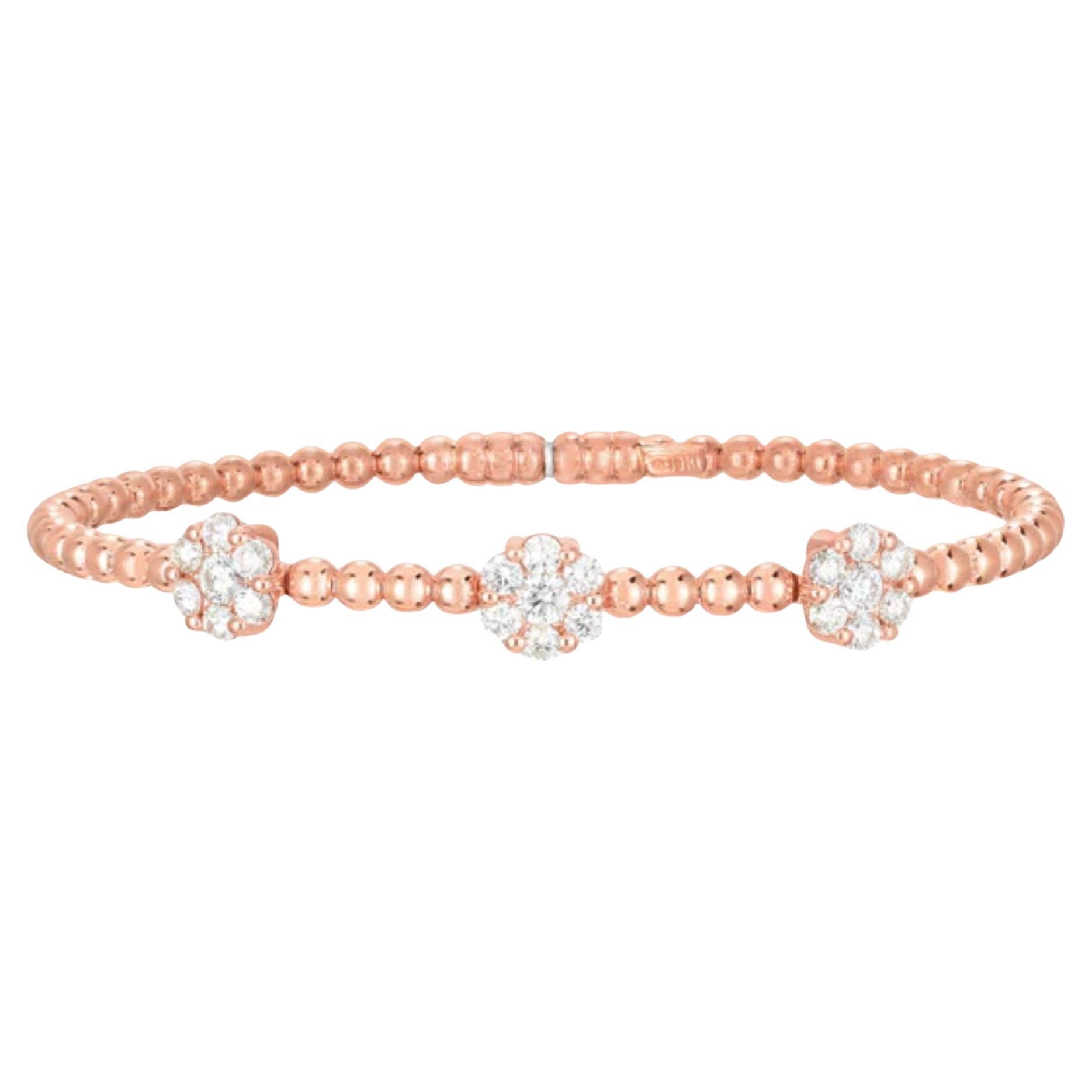 Bracelet à trois diamants en or rose 18 carats, fait à la main