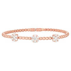 Triple Diamond Cluster Bangle Bracelet in 18K Rose Gold, Handmade