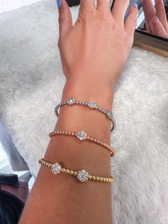 Triple Diamond Cluster Bangle Bracelet in 18K White Gold, Handmade in Italy