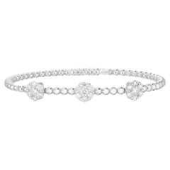 Bracciale con tre diamanti a grappolo in oro bianco 18 carati, fatto a mano in Italia