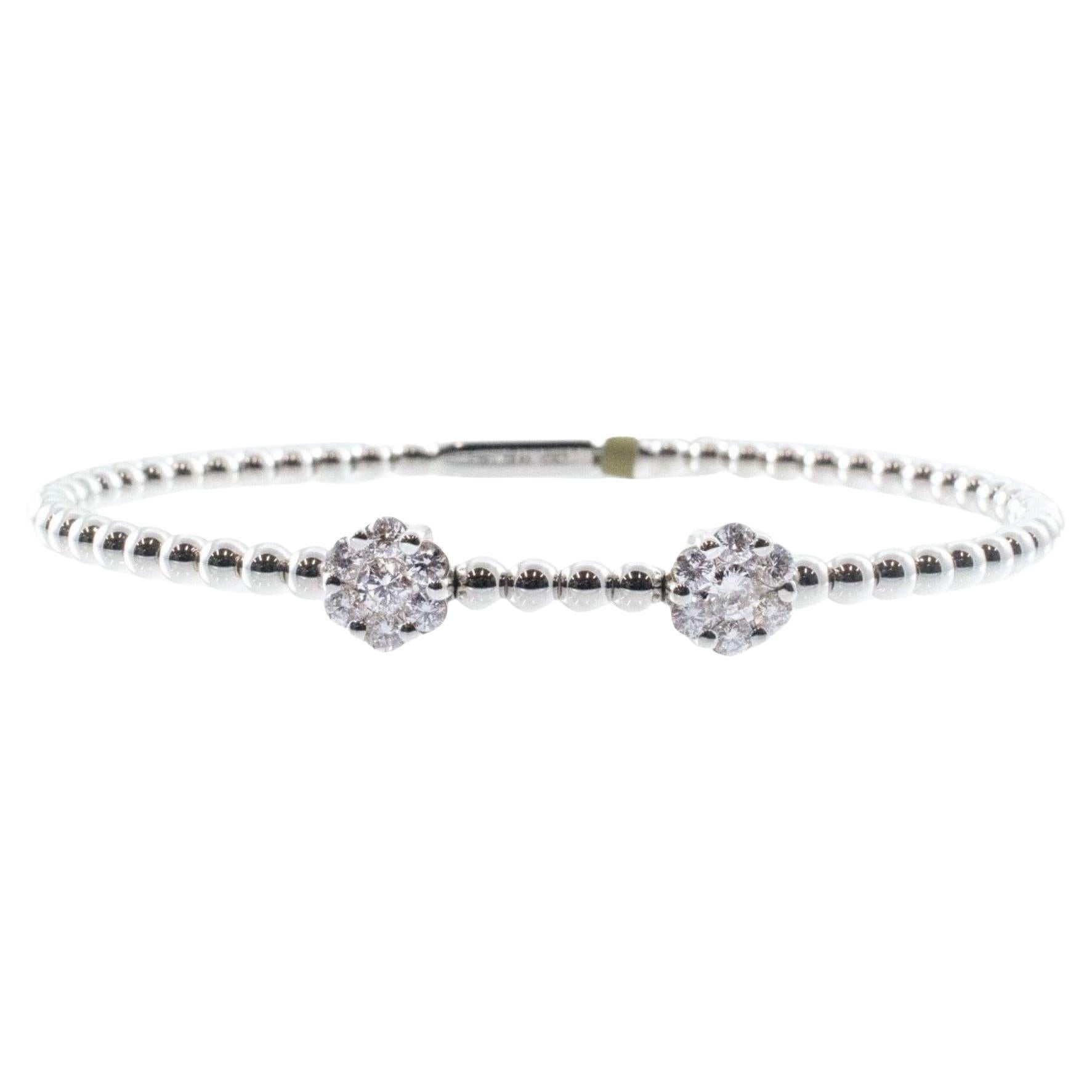 Women's Triple Diamond Cluster Bangle Bracelet in 18K Yellow Gold, Handmade For Sale