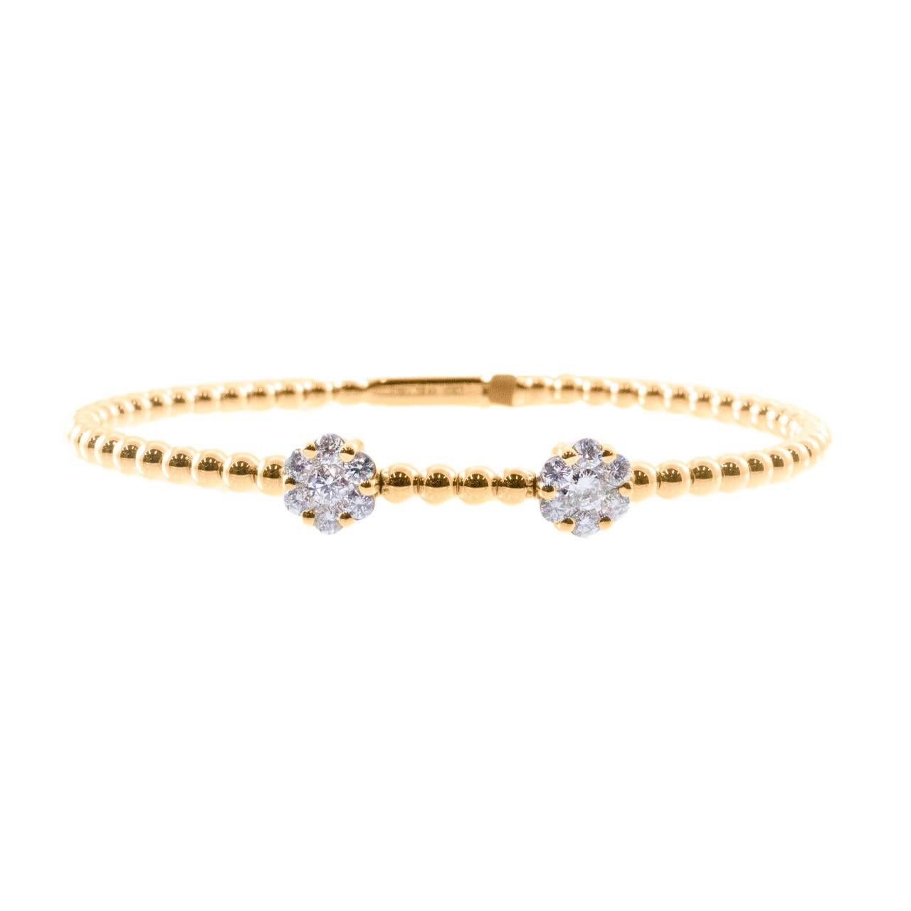 Triple Diamond Cluster Bangle Bracelet in 18K Yellow Gold, Handmade For Sale 4