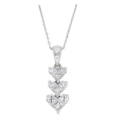 Triple Diamond Heart Pendant Necklace in 18 Karat White Gold