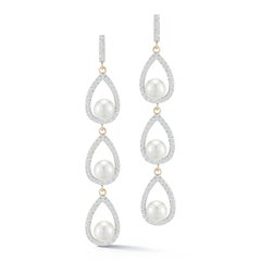 Triple Diamond Pearl Tear Drop Earring
