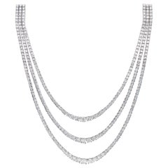 Triple Diamond Strand Necklace 14.18 Carats 18K Gold