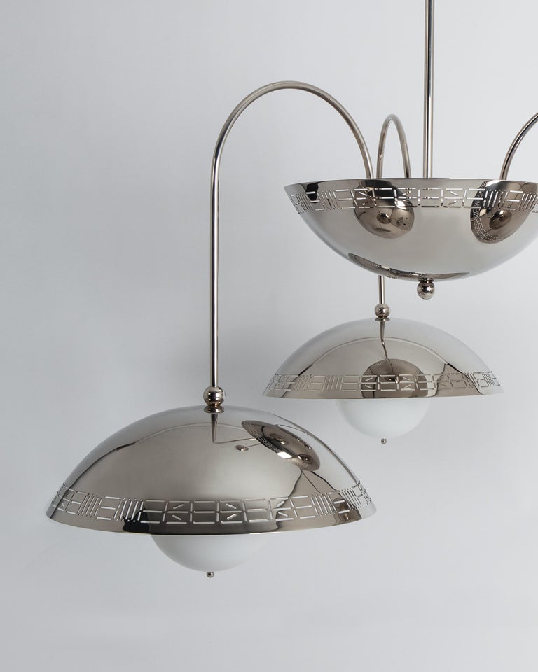 Triple Dome Chandelier in Nickel Designed by Commune for Remains