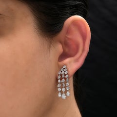 Triple Drop 3.11 Carats SI/HI Natural Diamond Earrings 18k Solid White Gold