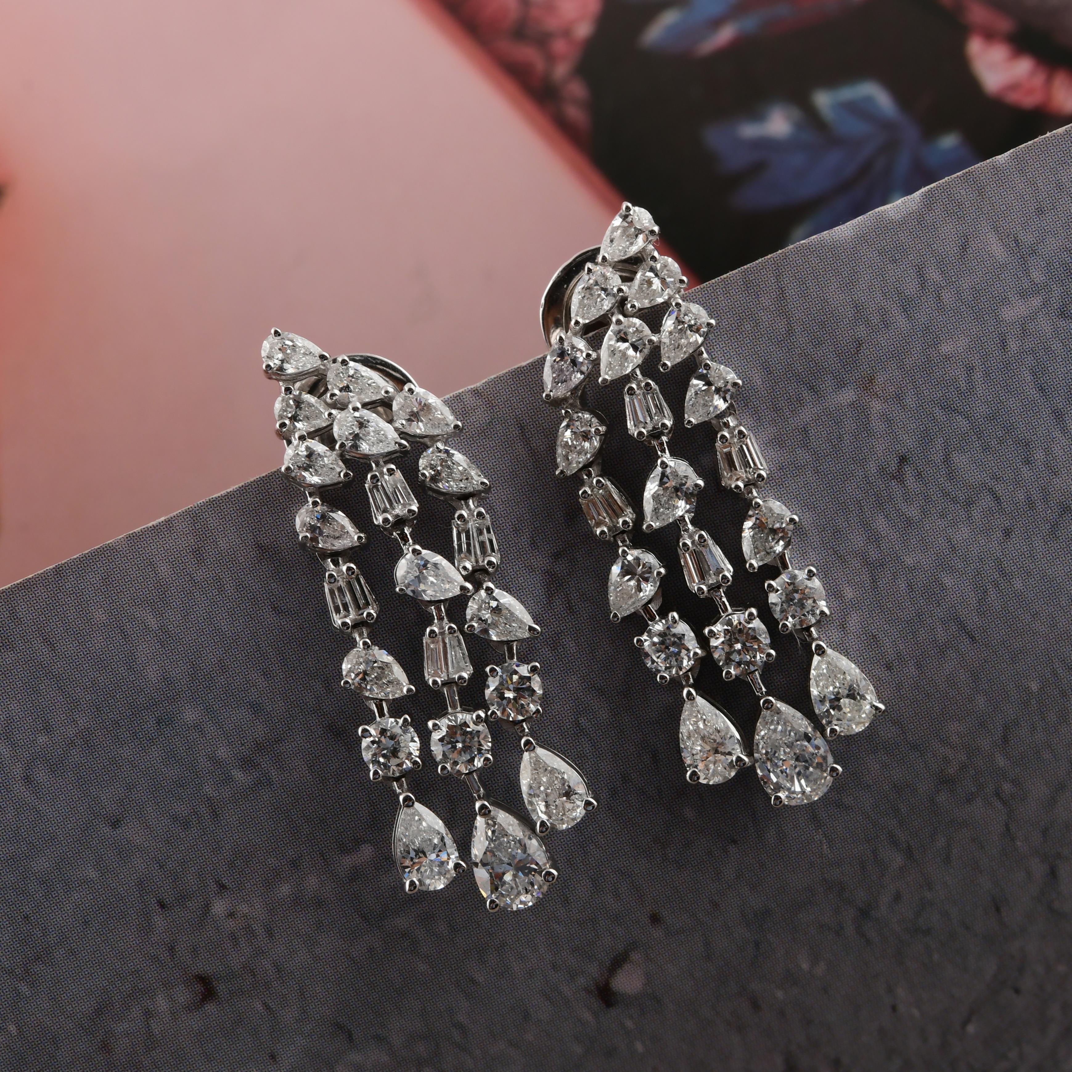 Dreifach Tropfen 3,11 Karat SI/HI Natürliche Diamant Ohrringe 18k Solid White Gold (Gemischter Schliff) im Angebot