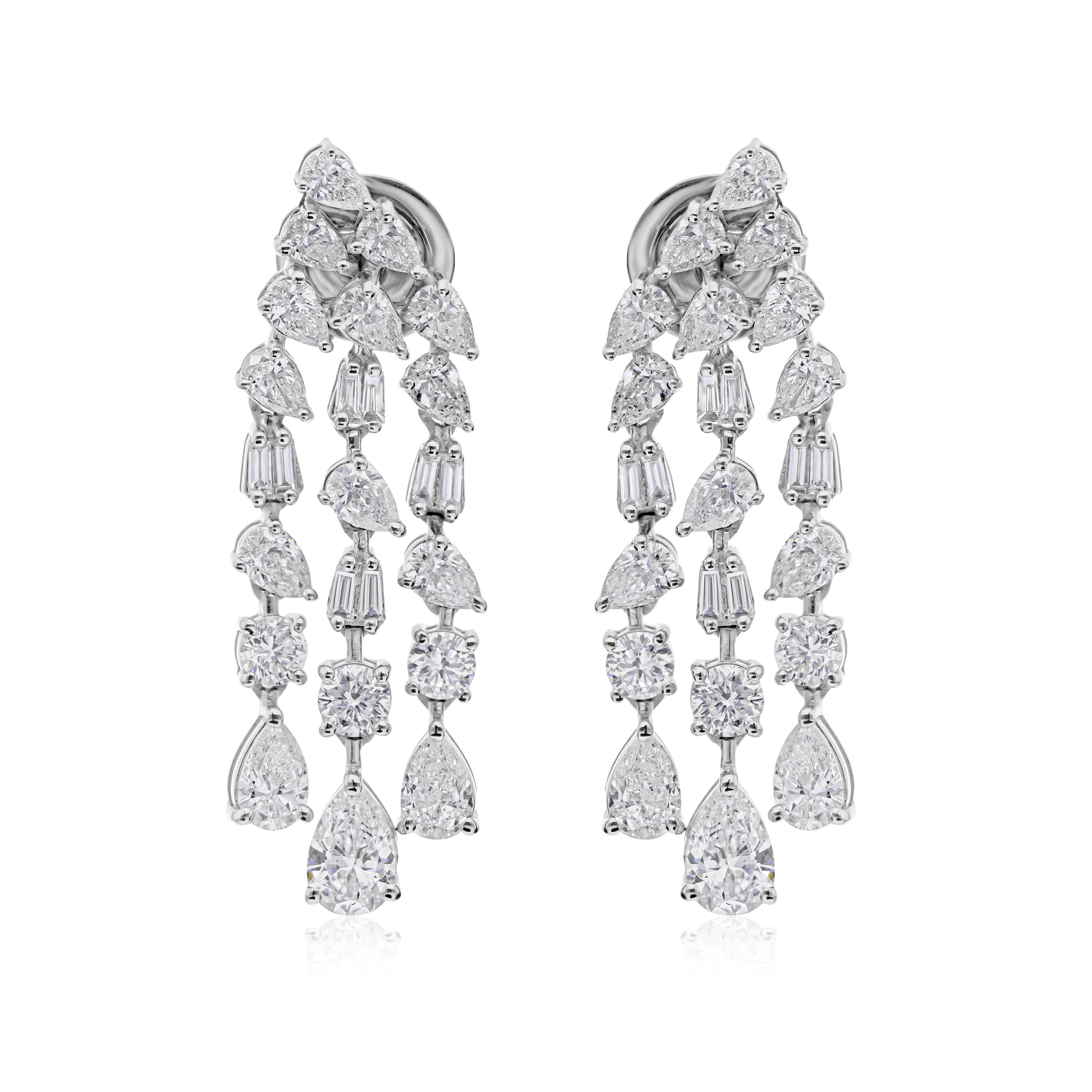 Dreifach Tropfen 3,11 Karat SI/HI Natürliche Diamant Ohrringe 18k Solid White Gold im Angebot 3