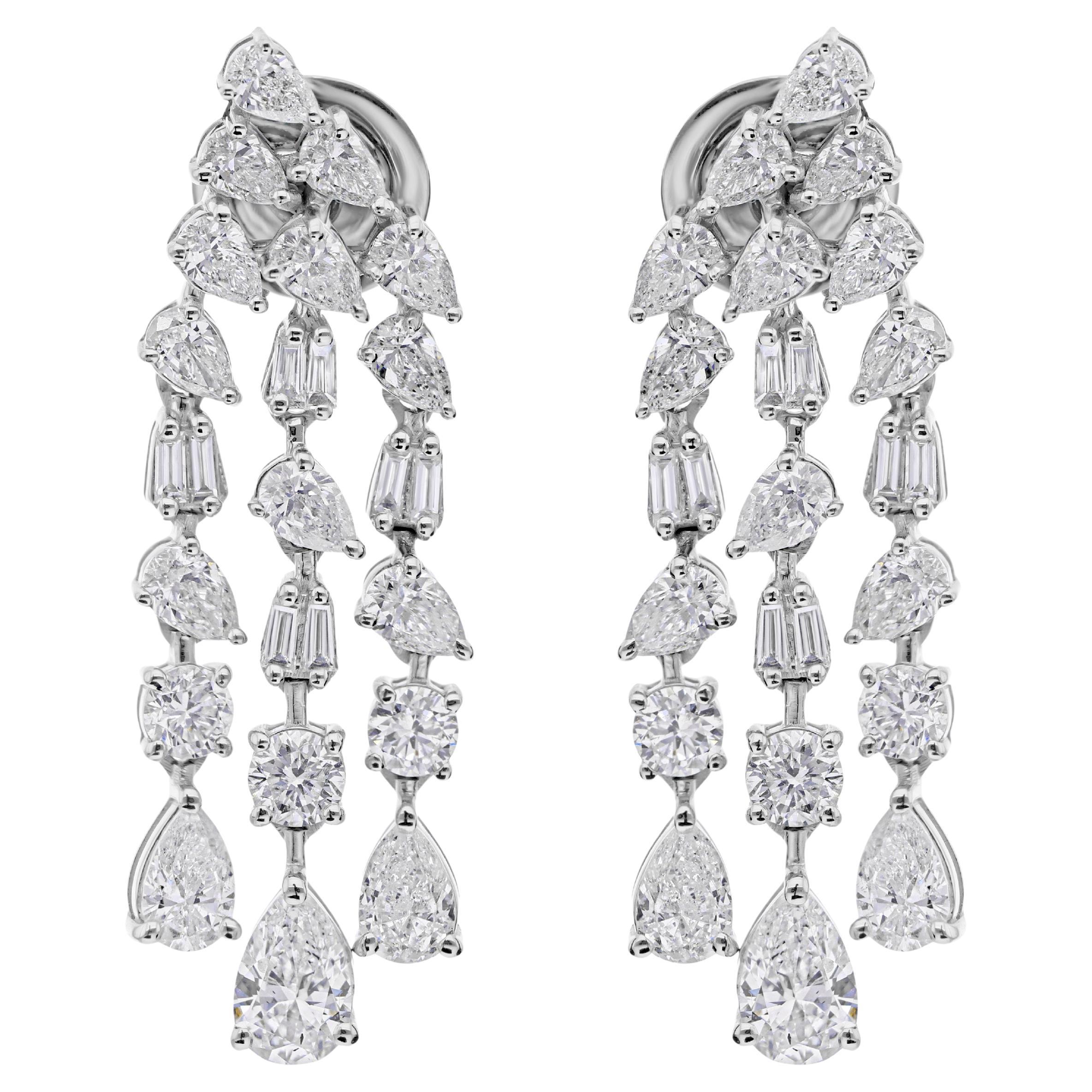 Boucles d'oreilles triple goutte 3.11 carats SI/HI diamant naturel Or blanc massif 18k