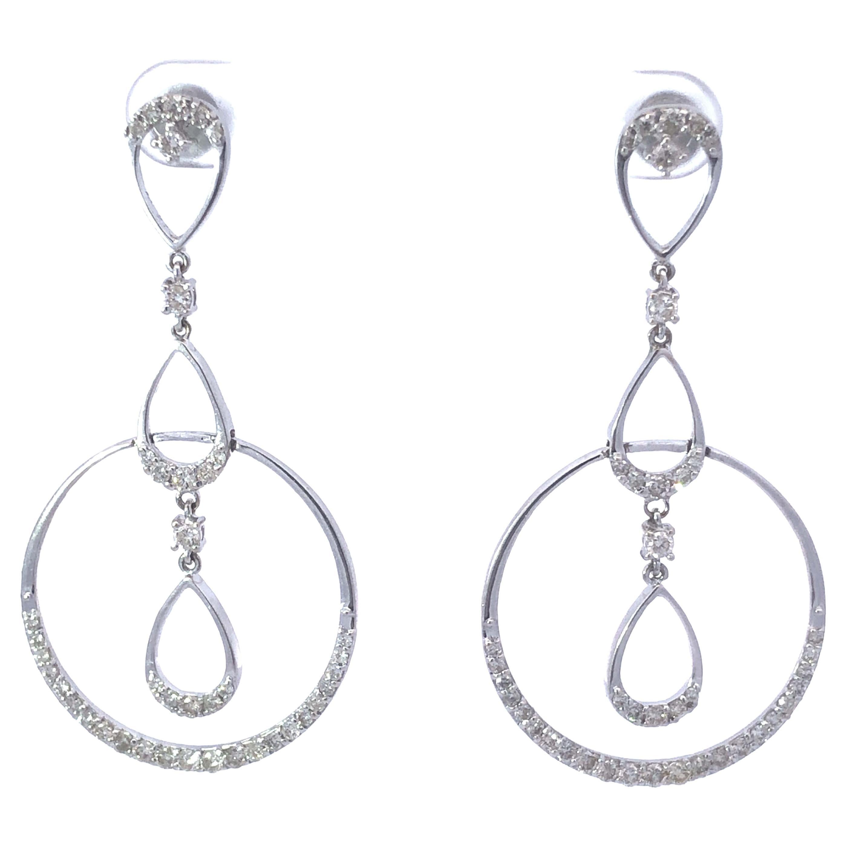 Triple Drop Dangly Diamond Earrings in 18k White Gold