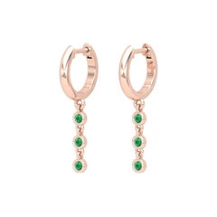 Triple Drop Emerald 14 Karat Gold Huggie Hoop Earrings