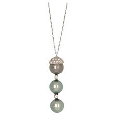 Triple Drop Pearl and Diamond Dangle Pendant Necklace