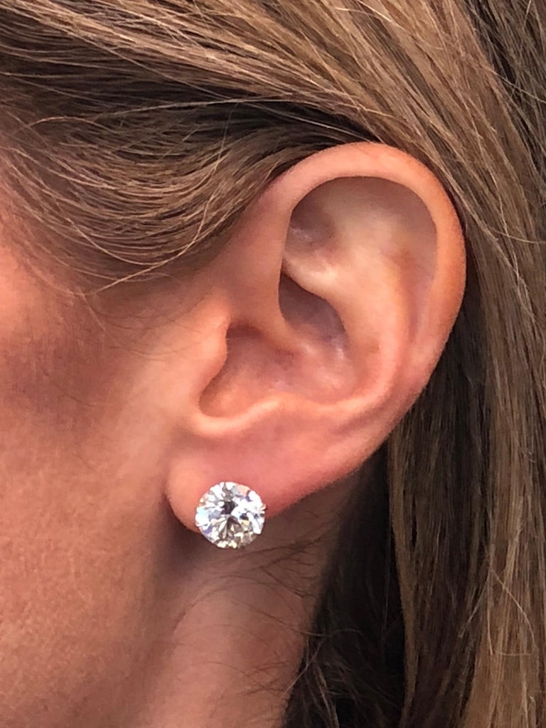 Triple Excellent Diamond Stud Earrings 6.92 Carat Total Weight GIA